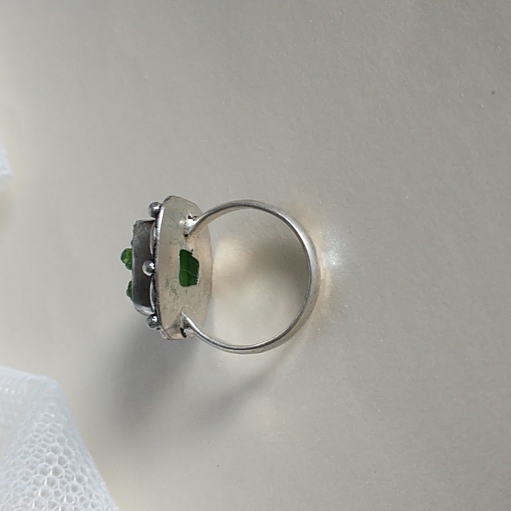 925 Silver Green/Aqua Druzzy Ring! - Picture 3 of 6